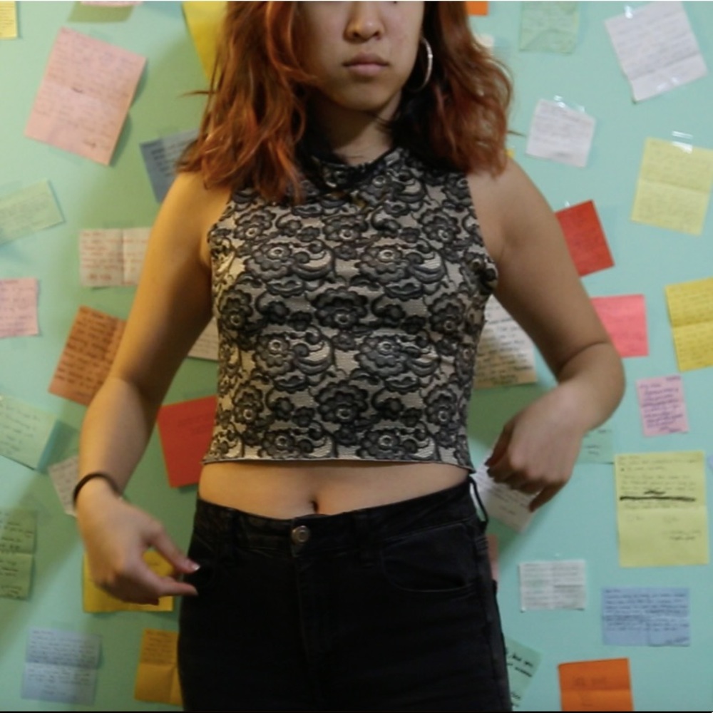 Crop top with lace pattern